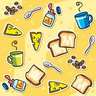 background with cartoon toasts cheese jam - seamless