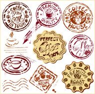 Coffee cups and postmarks - cafe or restaurant postage set