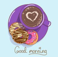 Isolated icon with cup of coffee and donuts