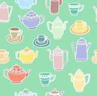 Seamless pattern with teapots and cups