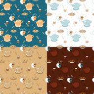 Seamless pattern set with teapots and cups