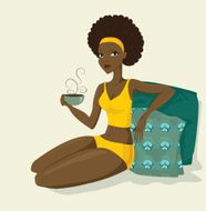 Pretty African American woman with coffe