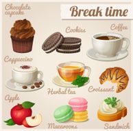 Set of food icons Break time