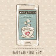 valentine card with smartphone vector