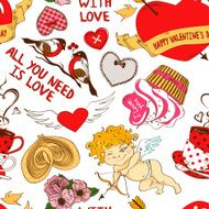 Seamless pattern with funny cartoon love elements