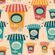 Seamless pattern with colorful coffee shops