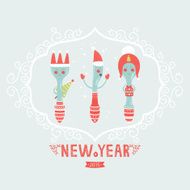 Vector christmas greeting card with spoon plug knife N2