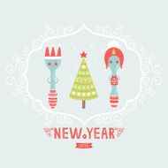 Vector christmas greeting card with spoon plug tree N2