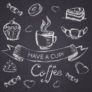 Sketch seamless pattern with coffee and sweets Vector hand-drawn illustration