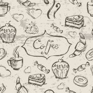 Sketch seamless pattern with coffee and sweets Vector illustration N2