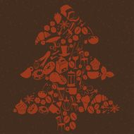 Christmas tree shape dessert pattern with cafe and food objects