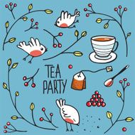 Garden Tea Party with Birds Twigs and Berries