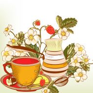 Cute vector background with cup of tea or coffee