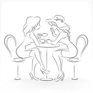 Woman sit in the cafe and drink coffee