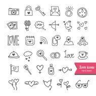 Vector set hand drawn love and romantic icons