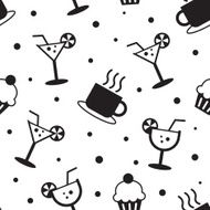 B&amp;W Seamless Pattern Coffee Beverage and Cupcake