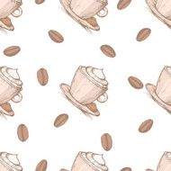 Seamless pattern with coffee beans and cappuccino N2