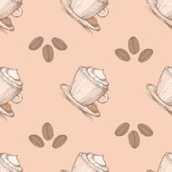 Seamless pattern with coffee beans and cappuccino N3