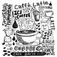 Coffee elements sketch in black and white N2