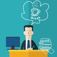 Tired businessman thinking about break Coffee time and relaxation concept N2