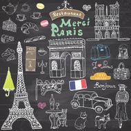 Paris doodles elements Hand drawn set Drawing doodle collection isolated N2