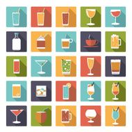 Square drinks and beverages icons vector set