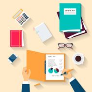 Business holding pen checklist document Flat design Vector illustration