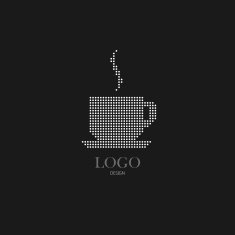 vector illustration with geometric dotted coffee cup icon pixel art