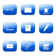 Office Work Square Vector Blue Icon Design Set N12