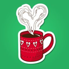 Tea or coffee cup with heart shaped steam