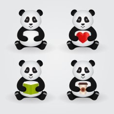 Cute cartoon pandas Vector set