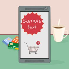 E-shopping smartphone with shopping trolley and add symbol