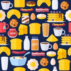 Breakfast icons seamless colorful pattern