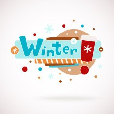 Vector colorful hand written word WINTER with coffee cup snowflakes