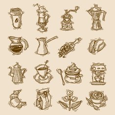 Coffee sketch icons set