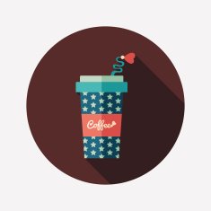 Stars coffee cup flat round icon with long shadows