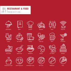 Set of thin line web icons for restaurant and food