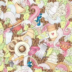 Hand-Drawn Coffee Breakfast Tea Invite Love Seamless Vector Illustration Background N3