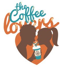 Couple drinking coffee Flat style Inscription The coffee love N3