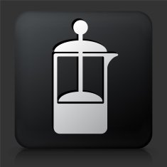 Black Square Button with Coffee Press Icon