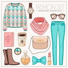 Fashion woman'ÂÂs outfit with sweater trousers scarf and boots