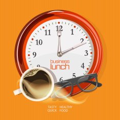 Office desk with coffee and clock Business lunch N2