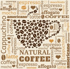 coffee cup typography from words on fabric background N3