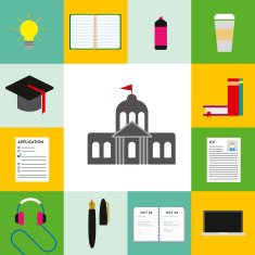 Set of flat icons for university on colorful background