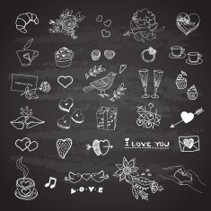 Doodle set to the Valentine's Day on a blackboard