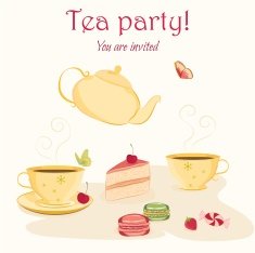 Elegant tea party invitation template with teacups and sweets