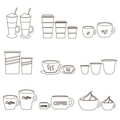 coffee cups and mugs sizes variations outline icons set eps10