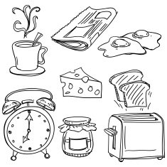 Breakfast collection in black and white