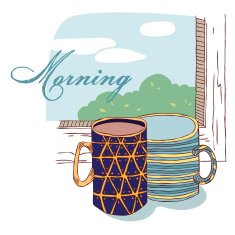 Cute hand drawn morning cups coffee and tea vector