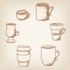 Vector set of hand drawncoffee mugs and cups